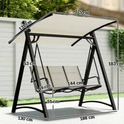 OUTSUNNY 3 Seater Swing Chair, Garden Swing Bench with Adjustable Canopy in Cream - thumbnail 3