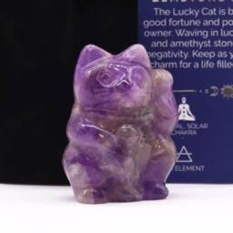 KDMD Amethyst & purple Obsidian Lucky Cat Figurine - Protective Gemstone - thumbnail 2