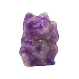 KDMD Amethyst & purple Obsidian Lucky Cat Figurine - Protective Gemstone - thumbnail 3