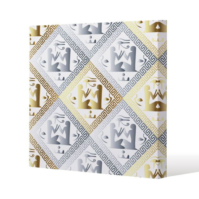 Benjamin Tate Design Egyptian Hieroglyphs in Gold & Silver (Canvas Print) / 77 x 77 x 4cm in Natural - Size: 77 x 77 x 4 cm - image 1