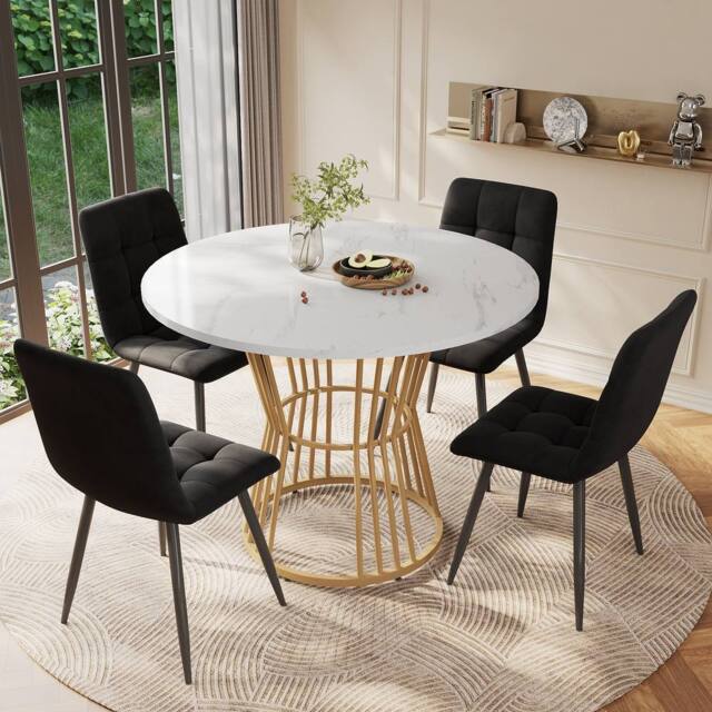 Fascinate White Modern Marble Round Dining Table with Gold Metal Legs - image 1