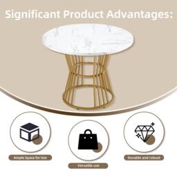 Fascinate White Modern Marble Round Dining Table with Gold Metal Legs - thumbnail 8