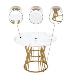 Fascinate White Modern Marble Round Dining Table with Gold Metal Legs - thumbnail 9