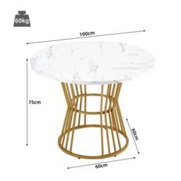 Fascinate White Modern Marble Round Dining Table with Gold Metal Legs - thumbnail 4