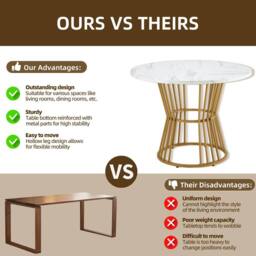 Fascinate White Modern Marble Round Dining Table with Gold Metal Legs - thumbnail 7