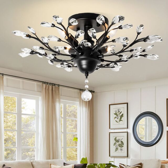 Garwarm 4-Light Black Vintage K9 Crystal Chandelier for Living Room Kitchen Porch - image 1