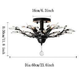 Garwarm 4-Light Black Vintage K9 Crystal Chandelier for Living Room Kitchen Porch - thumbnail 6