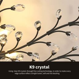 Garwarm 4-Light Black Vintage K9 Crystal Chandelier for Living Room Kitchen Porch - thumbnail 4