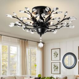 Garwarm 4-Light Black Vintage K9 Crystal Chandelier for Living Room Kitchen Porch