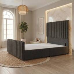 "Somnior Eleanor Linen Divan Base No Drawers 54"" Headboard & 22"" Footboard in Dark Grey - Size: Super King" - thumbnail 1