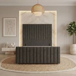 "Somnior Eleanor Linen Divan Base No Drawers 54"" Headboard & 22"" Footboard in Dark Grey - Size: Super King" - thumbnail 2