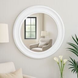 Melody Maison Large Round Vintage White Wall Mirror 80cm X 80cm - Size: 80 cm X 80 cm - thumbnail 2