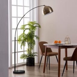 Teamson Home Modern Curved Arc Floor Lamp with Bell Shade & Marble Base, Antique Brass in Bronze - thumbnail 3