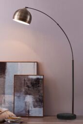 Teamson Home Modern Curved Arc Floor Lamp with Bell Shade & Marble Base, Antique Brass in Bronze