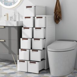 Costway 5-Drawer Narrow Storage Cabinet Bathroom Rolling Plastic Cart Container in White - thumbnail 4