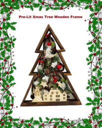 Shatchi 40cm Prelit Wooden Tree Frame Tabletop Decorations Xmas Ornament Gifts Decorated with Leaves Pine Cones Berries 3D Nordic Scene in Brown - thumbnail 2