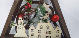 Shatchi 40cm Prelit Wooden Tree Frame Tabletop Decorations Xmas Ornament Gifts Decorated with Leaves Pine Cones Berries 3D Nordic Scene in Brown - thumbnail 3