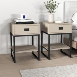 Melody Maison Pair Of One Drawer Bedside Table - Elle Dark Beige Range in Black - thumbnail 4