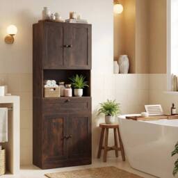 Kelvenix 171.5 CM Tall Bathroom Cabinet Freestanding in Brown - thumbnail 3
