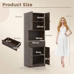 Kelvenix 171.5 CM Tall Bathroom Cabinet Freestanding in Brown - thumbnail 2