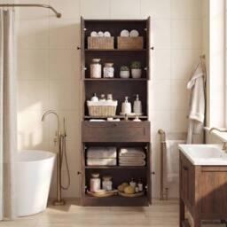 Kelvenix 171.5 CM Tall Bathroom Cabinet Freestanding in Brown - thumbnail 4