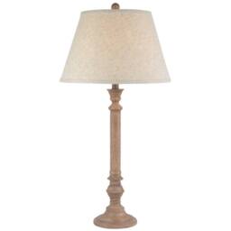 Wyld Haus Flavigny Turned Wooden Pillar Table Lamp with Cream Linen Shade in Brown - thumbnail 2
