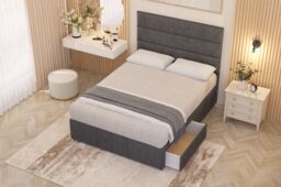 Somnior Chambery Plush Velvet Hybrid Pocket Sprung Orthopaedic Divan Bed Set with 2 Drawers & Upholstered Headboard in Charcoal - Size: King - thumbnail 1