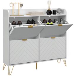 HOMCOM Slim Shoe Cabinet with 4 Flip Drawers Adjustable Shelves in White - thumbnail 2