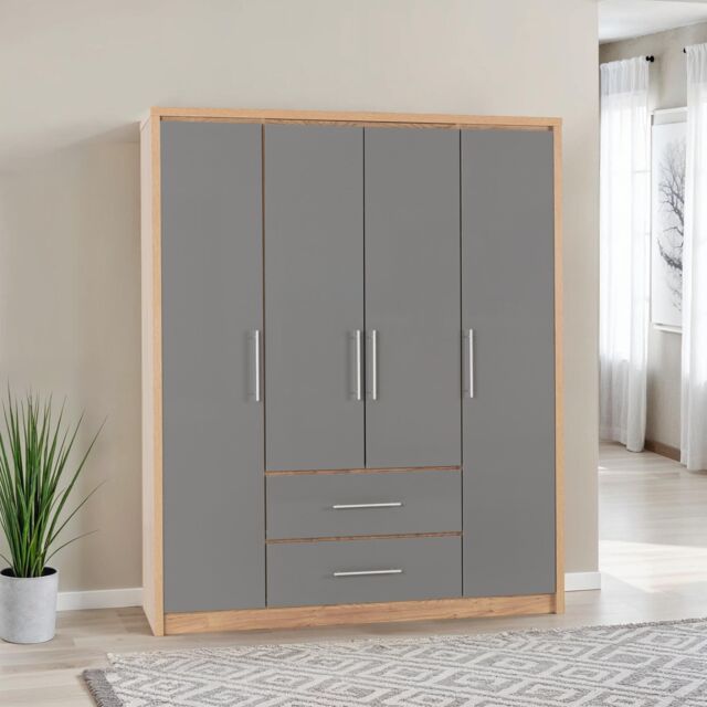 Seconique Seville 4 Door 2 Drawer Wardrobe in Grey - image 1