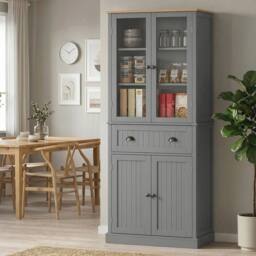 FORGEVIO Tall Kitchen Cupboard, 5-tier Storage Cabinet in Grey - Size: 0.6m2 - thumbnail 2