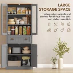 FORGEVIO Tall Kitchen Cupboard, 5-tier Storage Cabinet in Grey - Size: 0.6m2 - thumbnail 4