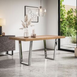 More4Homes Aria Dining Table & Chairs - Oak Effect Table Top w Chrome Legs + Monza Faux Leather Dining Chair w Chrome Legs Set Of 6 in Black - thumbnail 2