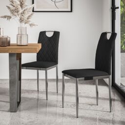 More4Homes Aria Dining Table & Chairs - Oak Effect Table Top w Chrome Legs + Monza Faux Leather Dining Chair w Chrome Legs Set Of 6 in Black - thumbnail 5