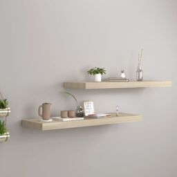 Berkfield Home Floating Wall Shelves 2 pcs Oak 80x23.5x3.8 cm MDF in Brown - thumbnail 1