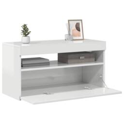Berkfield Home TV Cabinet with LED Lights High Gloss White 75x35x40 cm - Size: 75 x 35 x 40 cm - thumbnail 3