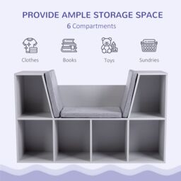HOMCOM Toy Chest Kids Cabinet Storage Organizer for Toys Clothes Books in Grey - thumbnail 4