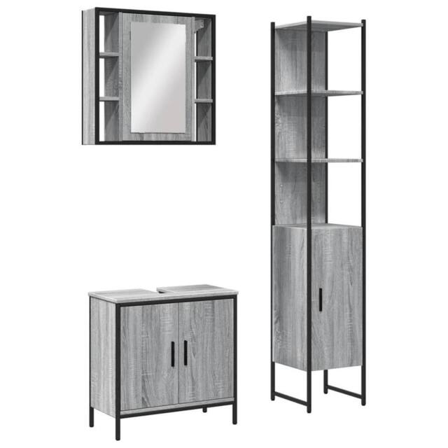 Berkfield Home 3 Piece Bathroom Cabinet Set Grey Sonoma Engineered Wood - image 1