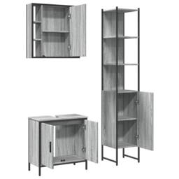 Berkfield Home 3 Piece Bathroom Cabinet Set Grey Sonoma Engineered Wood - thumbnail 5
