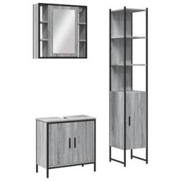 Berkfield Home 3 Piece Bathroom Cabinet Set Grey Sonoma Engineered Wood - thumbnail 1