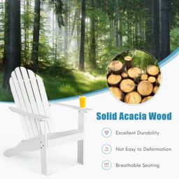 Costway Adirondack Chair Acacia Wood Adirondack Lounger Chair with Slatted Seating in White - thumbnail 3
