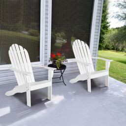 Costway Adirondack Chair Acacia Wood Adirondack Lounger Chair with Slatted Seating in White - thumbnail 6