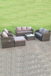 Fimous Rattan Garden Furniture Set Lounge Sofa Reclining Chair Love Sofa Footstool in Dark Grey - thumbnail 1