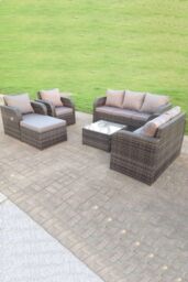 Fimous Rattan Garden Furniture Set Lounge Sofa Reclining Chair Love Sofa Footstool in Dark Grey - thumbnail 2