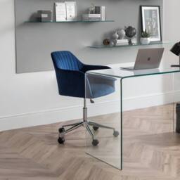 Cheshire Executive Ardmore Velvet Swivel Office Chair in Blue & Chrome - thumbnail 2