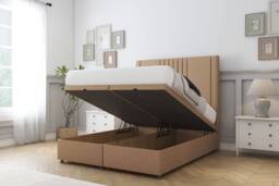 "Comfort Beds Royal Dumfries Ottoman Bed Base-26"" Strutted Headboard in Light Brown - Size: Small Double" - thumbnail 2