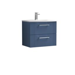 Balterley Wall Hung 2 Drawers Vanity Unit - Curved Basin 600mm, Satin Blue - thumbnail 1