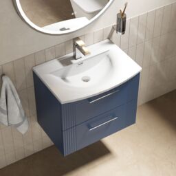 Balterley Wall Hung 2 Drawers Vanity Unit - Curved Basin 600mm, Satin Blue - thumbnail 3