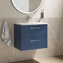 Balterley Wall Hung 2 Drawers Vanity Unit - Curved Basin 600mm, Satin Blue - thumbnail 4