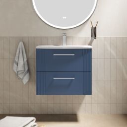 Balterley Wall Hung 2 Drawers Vanity Unit - Curved Basin 600mm, Satin Blue - thumbnail 2