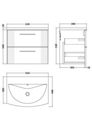 Balterley Wall Hung 2 Drawers Vanity Unit - Curved Basin 600mm, Satin Blue - thumbnail 8